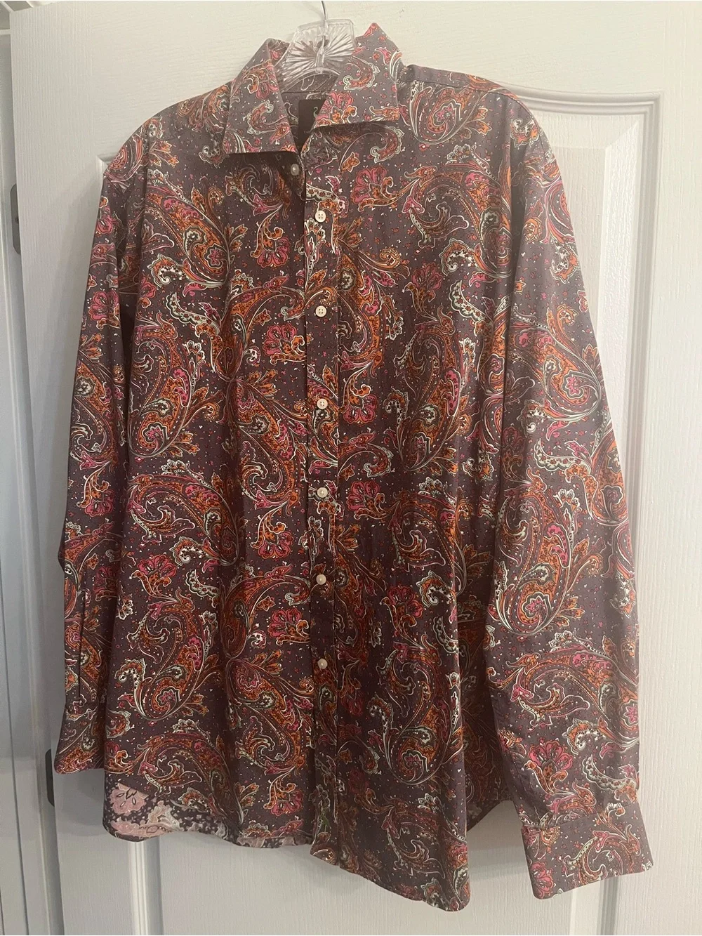 Tailorbyrd Brown Paisley Long-Sleeve Button-Down Shirt